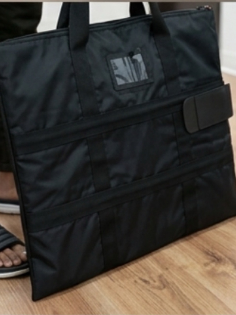 Men's Black Laptop Tote Bag with Organized Front Panels